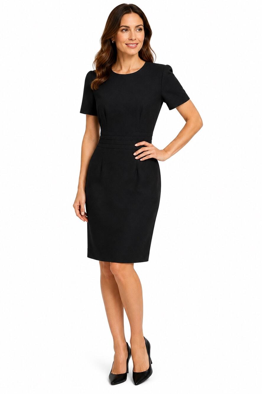 Vintage Talbots Black 100% Silk Short Sleeve Sheath Dress Size 6